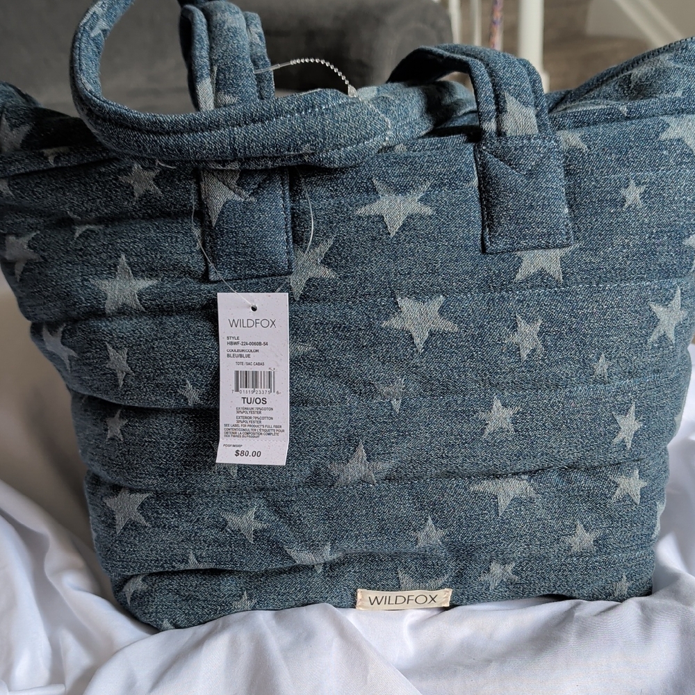 Wildfox Blue Star-Print Denim Tote